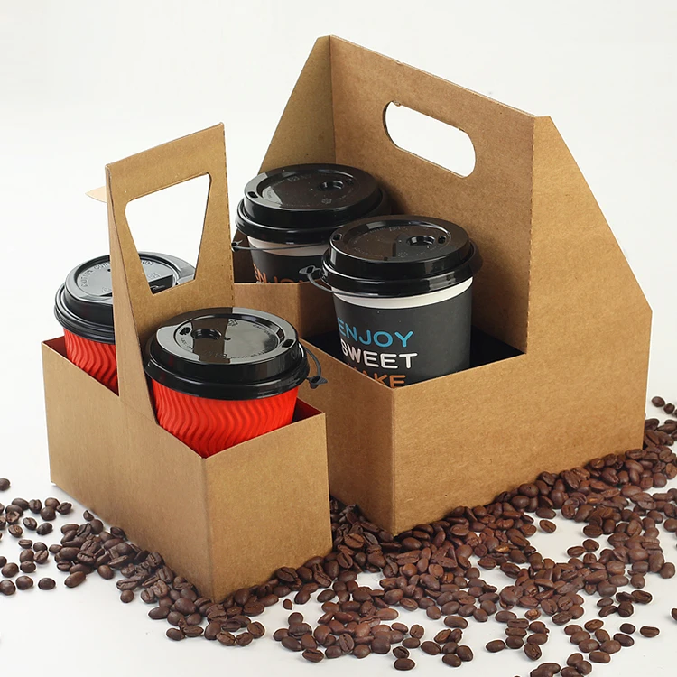 Custom Wholesale Convenient Cardboard Coffee cup Carrier Paper Box