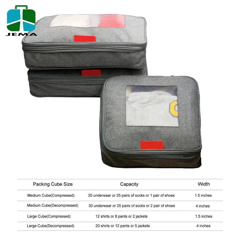 3 Sets Compression Travel Packing Cubes Luggage Organizers