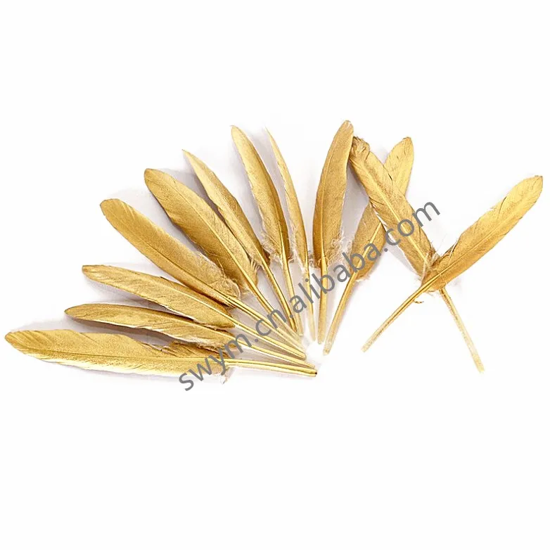 Factory Supply DIY Decoration Gold Painted Goose Plume Feather Wholesale Metallic Gold Glitter Feathers