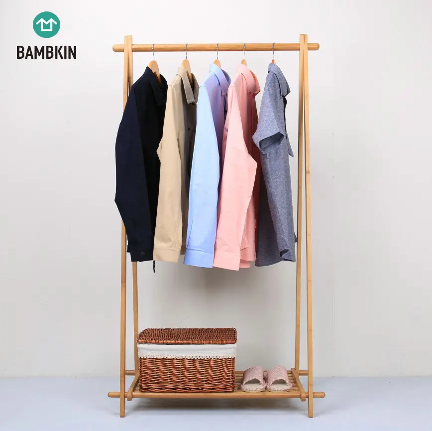 
BAMBKIN Bamboo clothes hanger with shoe rack shelves coat rack hanger standing clothes hanging rack 