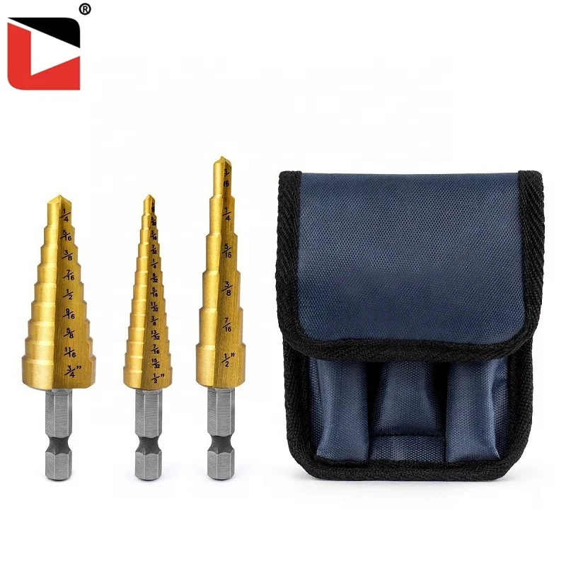 3pcs hss drill set titanium coated step drill bit for metal