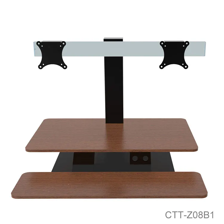 Variable height of compute desktop stand up workstation sit to stand desk riser with dual monitor arm