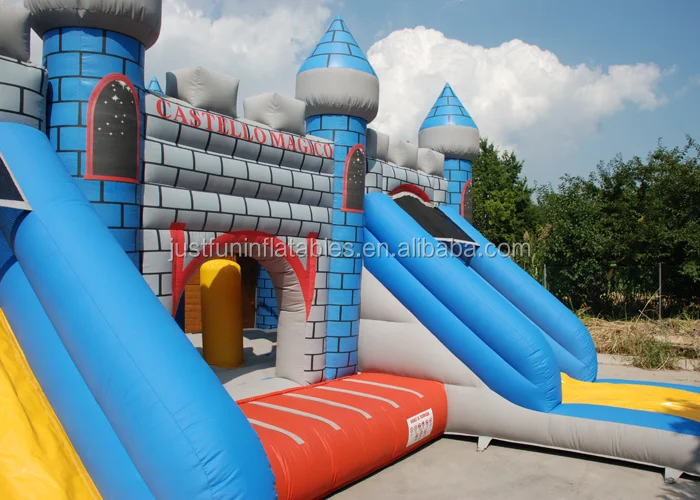 buy huge adult bounce house with slide dual lane from China factory
