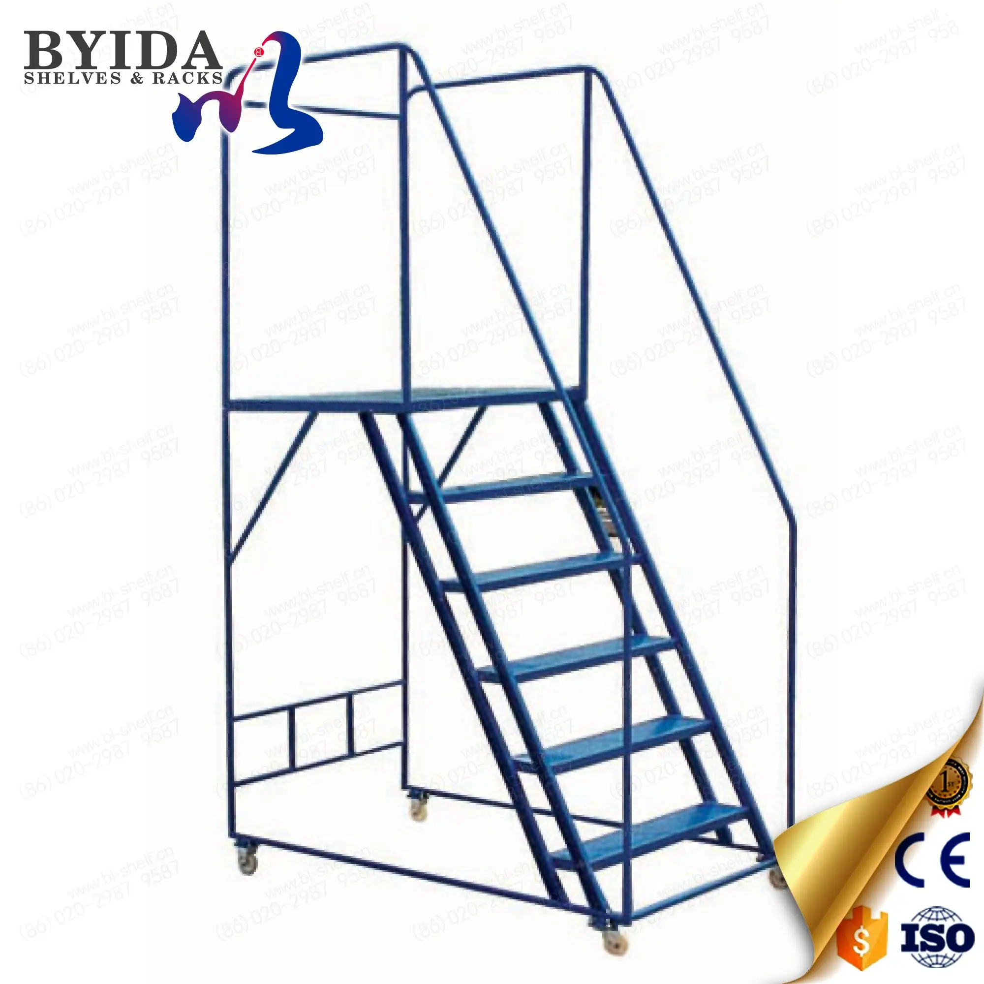 best design China Warehouse Storage Handcart ladder warehouse rolling ladder warehouse ladder with platform