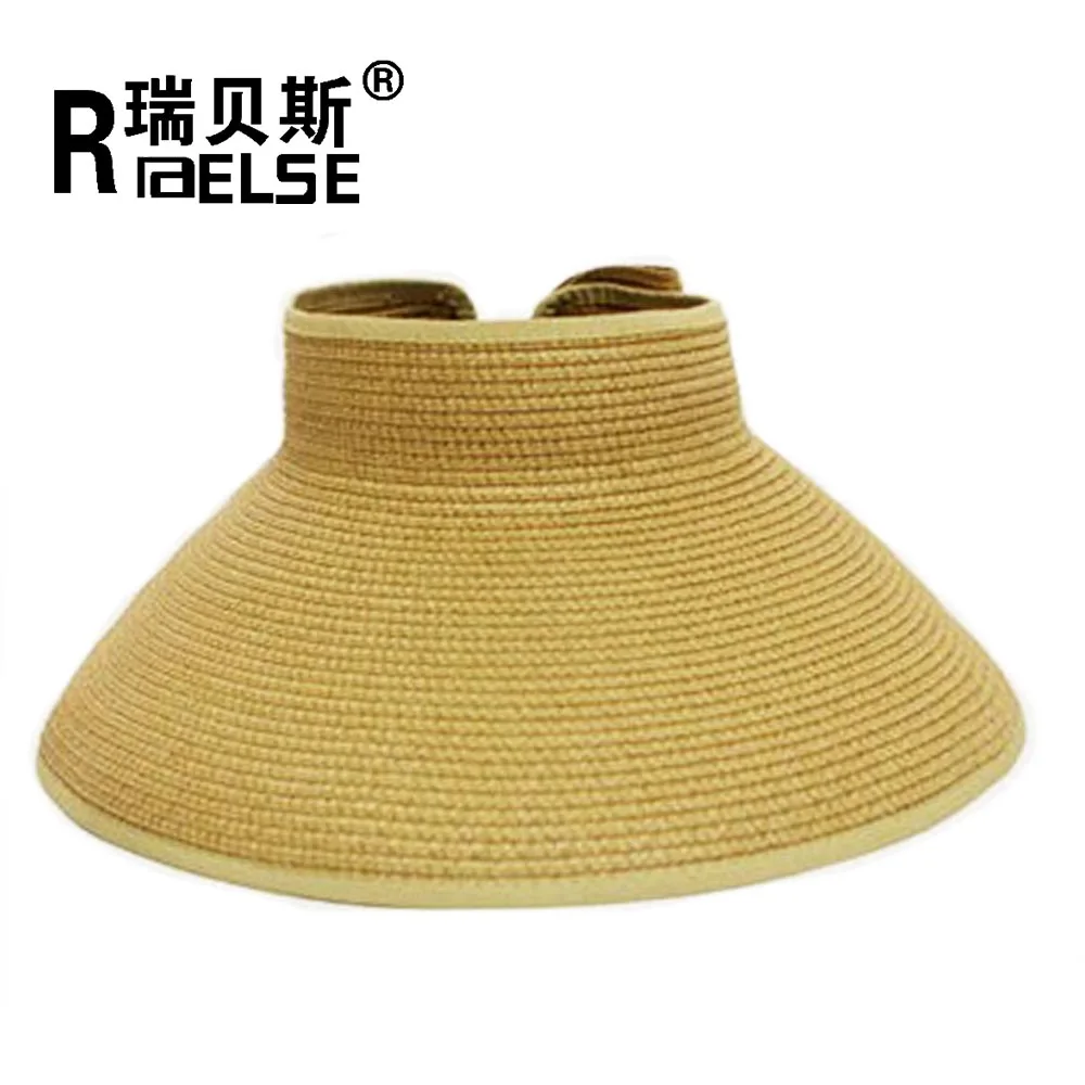 summer beach sun visor folding rollable empty top lady women hat paper straw hat custom logo