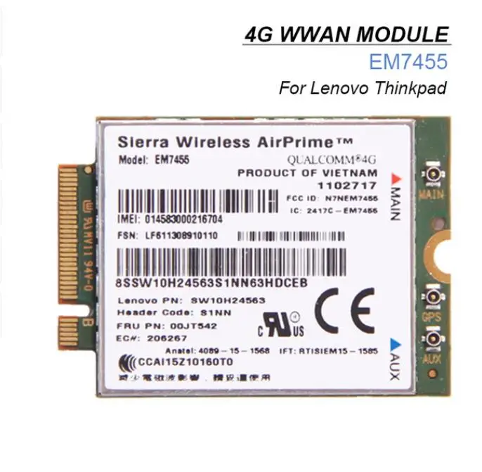 4G LTE WWAN Card for Sierra Wireless Airprime EM7455 Module FRU:00JT542 For Lenovo X260 T460 P50 P70 L560