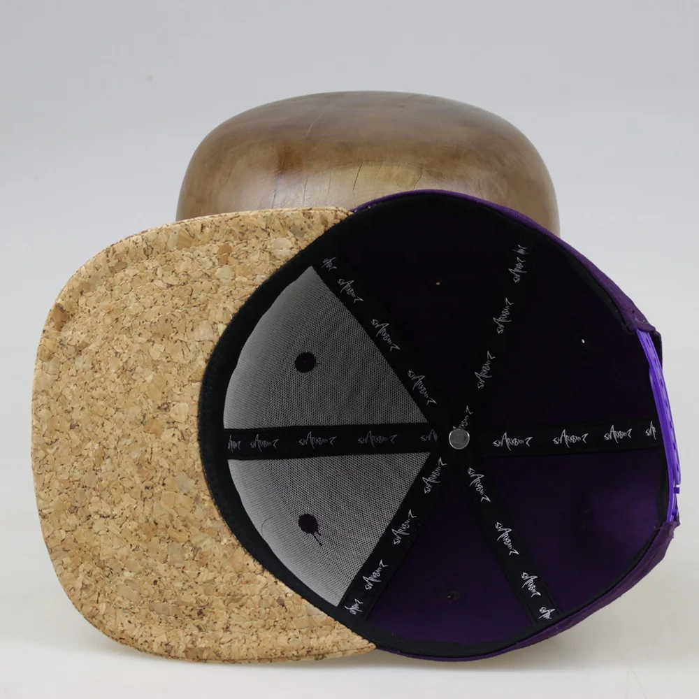 High Quality Purple Embroidery Men 3D Customize Wooden Cork Snapback Hat