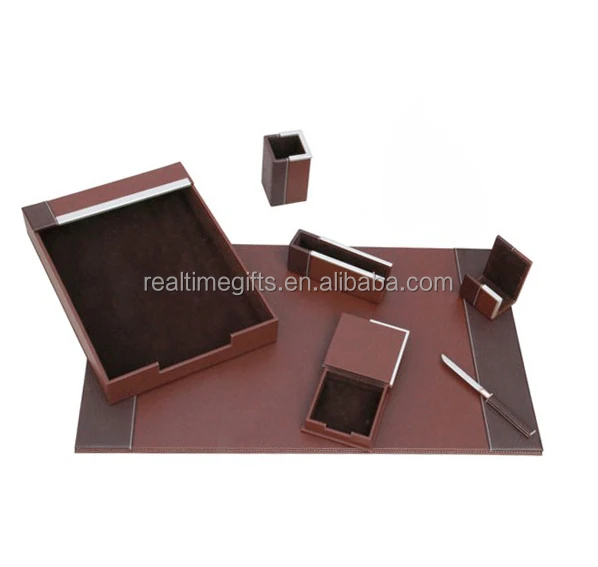 Luxury Top-grade Business Organizer 6 Pieces PU Leather Office Desk Set