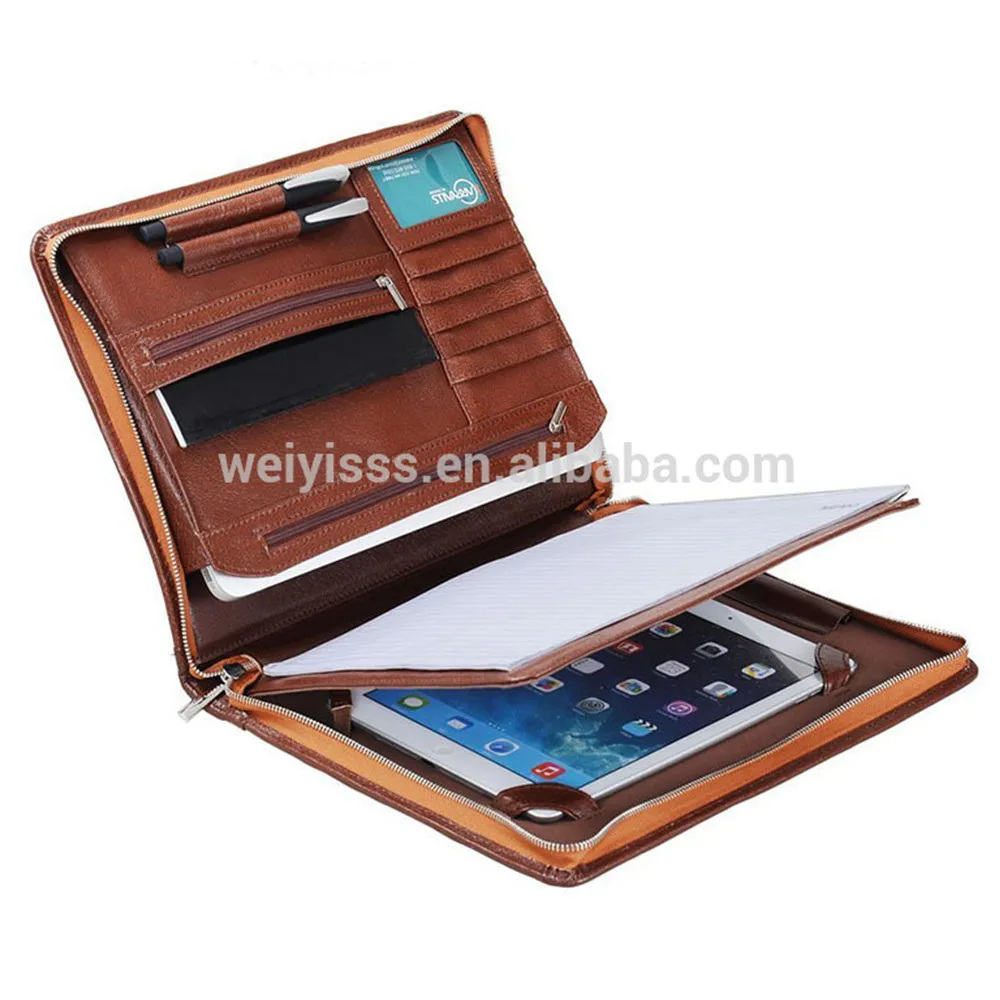 Professional Mens Leather A4 Organizer Padfolio Zippered with Handle