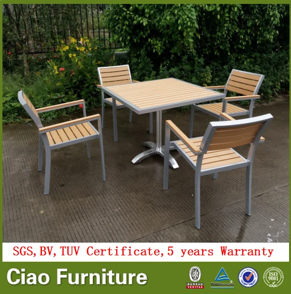 Garden plastic wooden furniture modern dining table chairs set