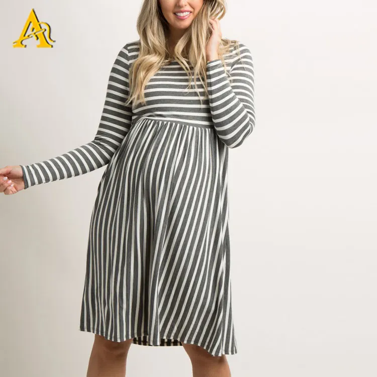 Черная полосатая одежда для беременных с длинными рукавами плиссированное платье для беременных