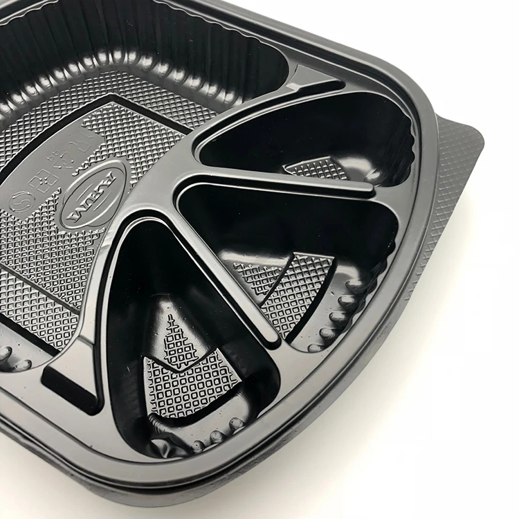 MicrowaveReheatable Safe Leak Proof Food Containers Black Disposable 4-Compartment Food Packaging Container with Lids