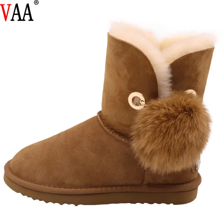 CF-286 Double Face Sheepskin With Pompon Women Snow Boots Rabbit Fur
