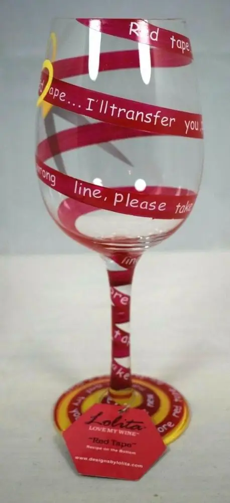 15 oz Lolita Love My Wine Red Tape Hand Painted Goblet Wine Glass