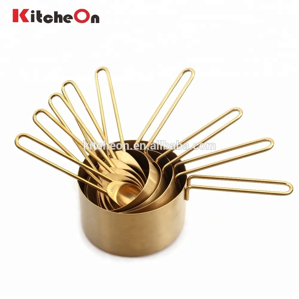 Premium Quality 9 Piece Stainless Steel Gold Brass Measuring Cups and Spoons Set for Baking