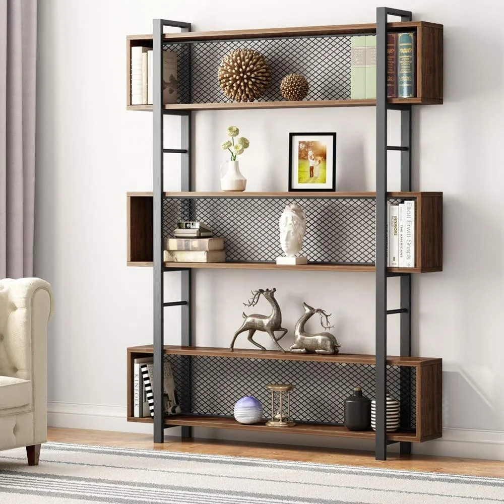
Bookshelf with Metal Wire, Vintage Industrial Bookcase Display Shelf Storage 