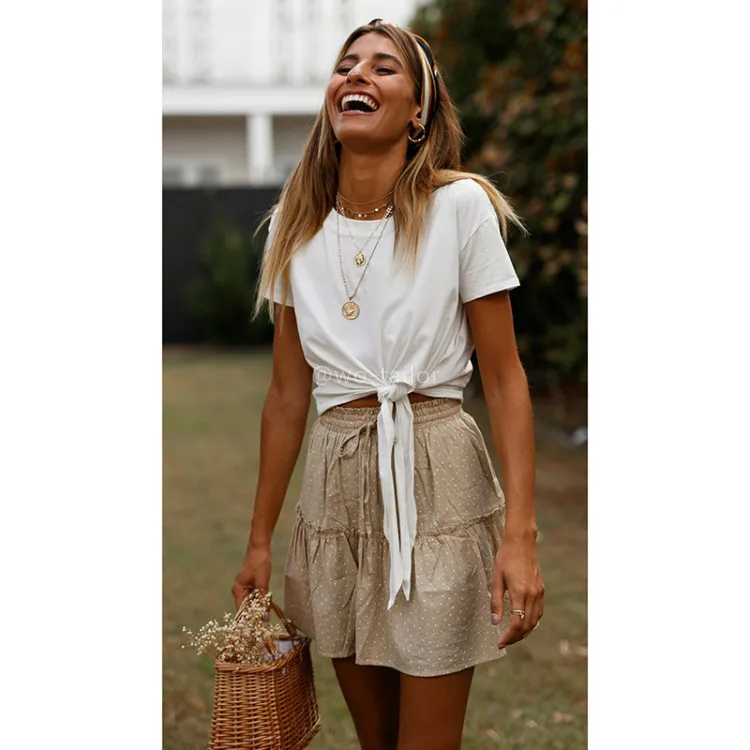 
Womens short sleeve tie front knot casual fitted top tee palin white t-shirt 