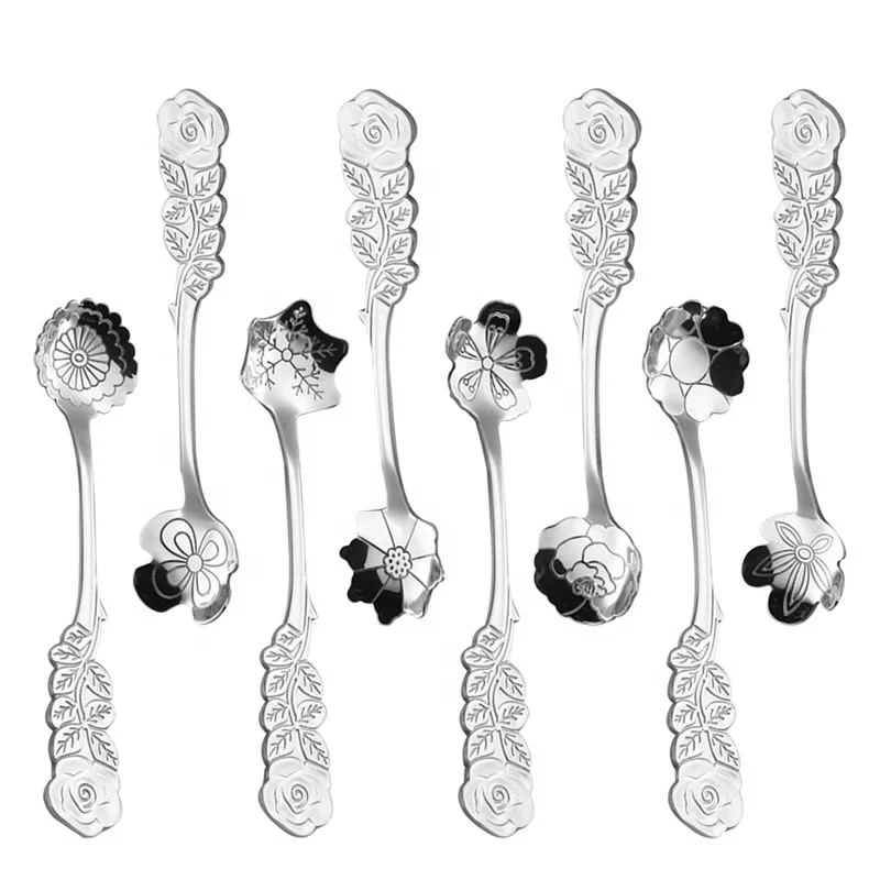 
YiJia flower pattern stainless steel dessert coffee sirring spoon as wedding gift 