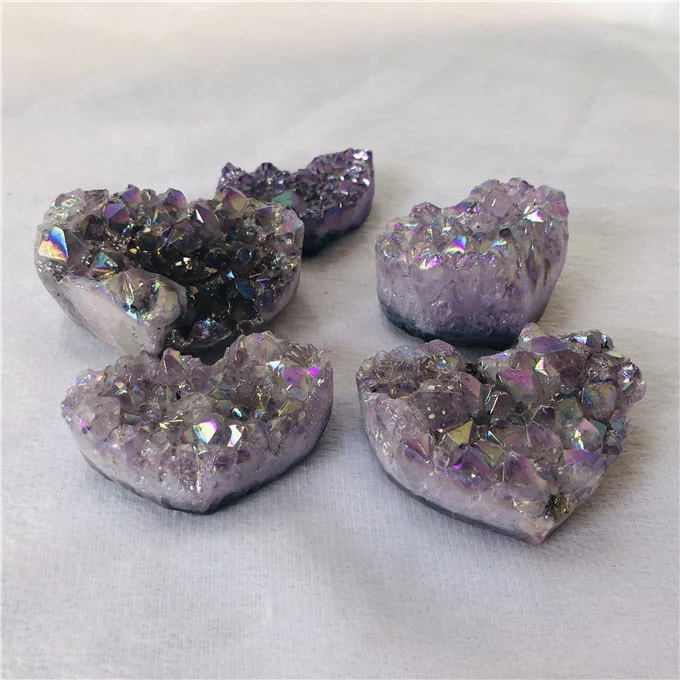 wholesale natural  heart shaped  aura amethyst quartz crystal