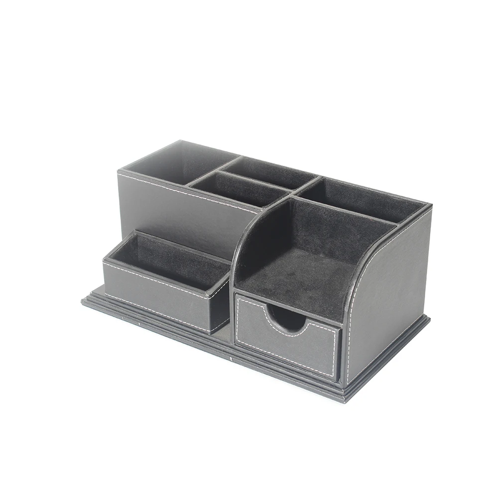 
Professional Desk Business Black PU Leather Pen Card Holder Stationary Organizer Drawer Office Set 