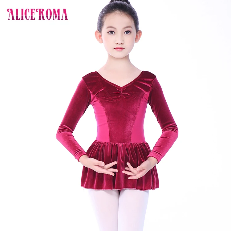 With Skirt Children White Ballet Leotard Best Selling Elegant Girls Pinch Front Long Sleeve for Girls Training Wine Red,pink