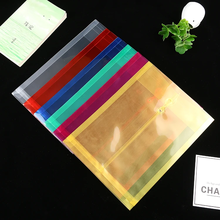 Customized PP File Bag Document Holder A4 Size Clear Plastic File Envelope Folder With Button And String