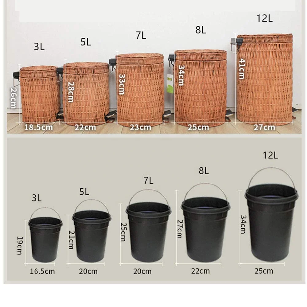 Bamboo Pedal Trash can,Round Simple Easy to Clean Garbage Can with Lid Home Living Room Bedroom Kitchen Bathroom Natural Paper B