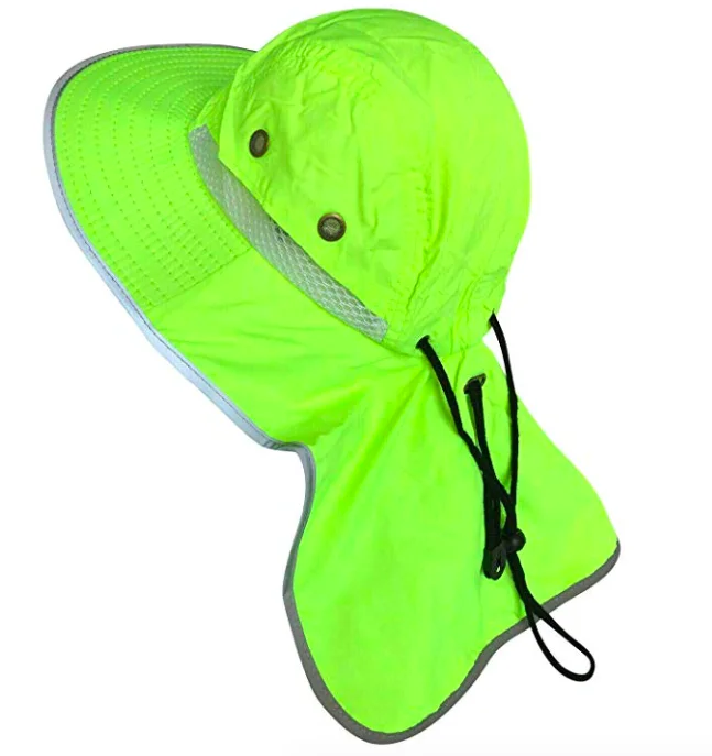 Men Packable Adjustable High Visibility Sun Hat with Neck Flap Wide Brim Boonie Hat Bucket Cap