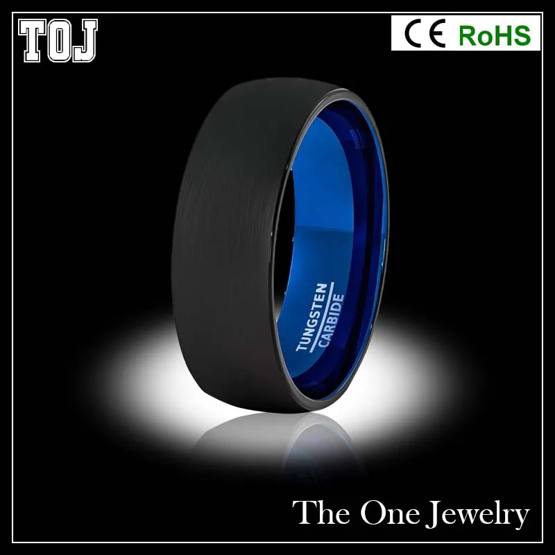 
High Quality IP Black and Blue Plated Dual Color Dome Tungsten Wedding Ring 