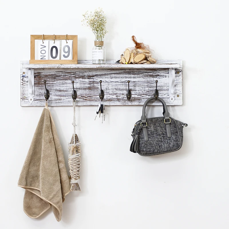 White Solid Wood Entryway Organization Wall Mountable white coat rack