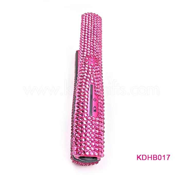 Новинка 2018 беспроводной портативный выпрямитель для волос ярко-розового цвета со стразами