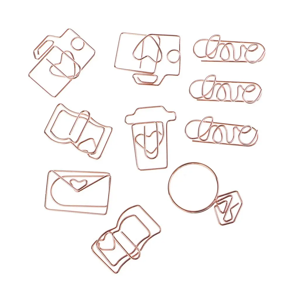 Iron Wire Plated Rose Gold Metal Clips Cup Diamond Airplane Heart Cactus paper clips