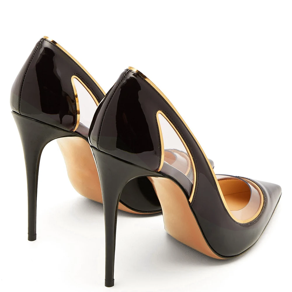 Factory Plus Size Heeled Clear Court Shoes Stiletto Heels Ladies Pointed Toe Patent Leather Shiny Black High Heel Pumps Women