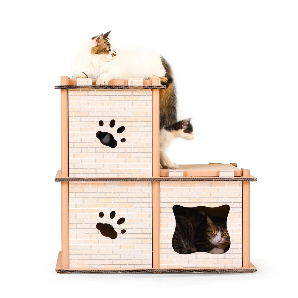 
DEKU Cat Scratch Lounge Cardboard Cat Scratchers 2 Layers House corrugated cardboard Cat House with Scratching Boards 