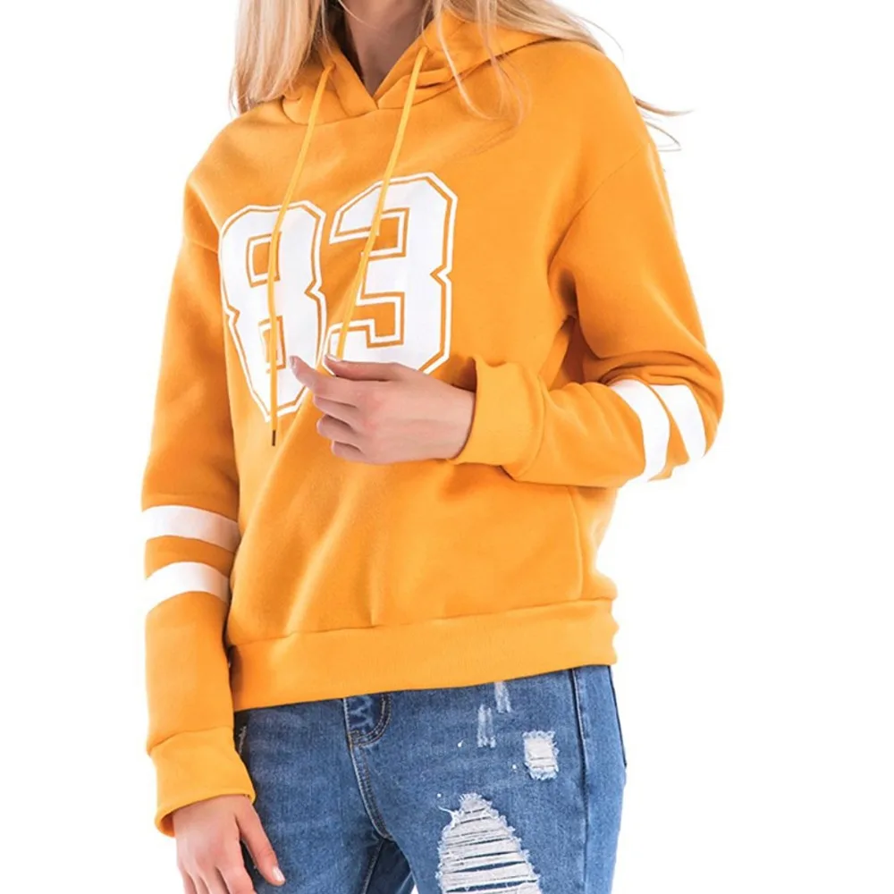 
100% French terry gym pullover oversized women yellow hoodie with white stripe printing <span style=