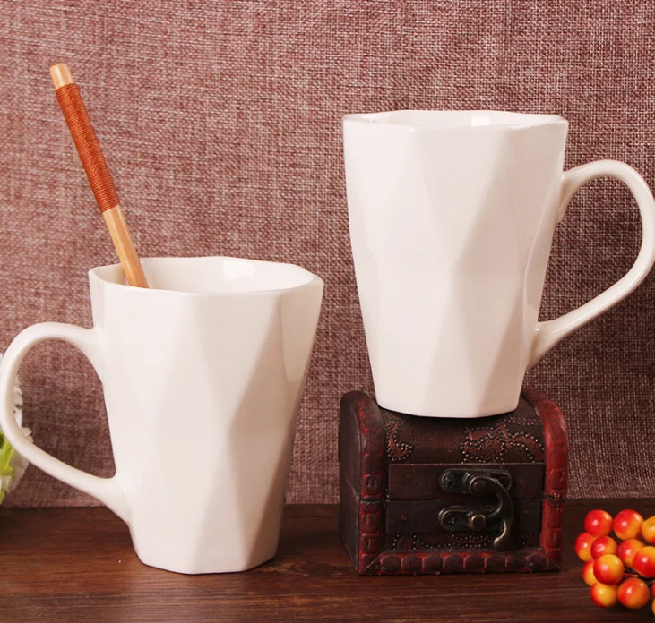 Pure White Ceramic Cup Creative Simple Shape Rhombus Coffee Cup