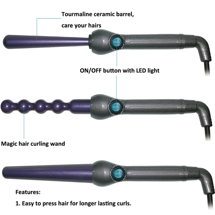 hot selling Cheap led hair curling tong permanent curling effect multi size conic private label ceramic hair curler
