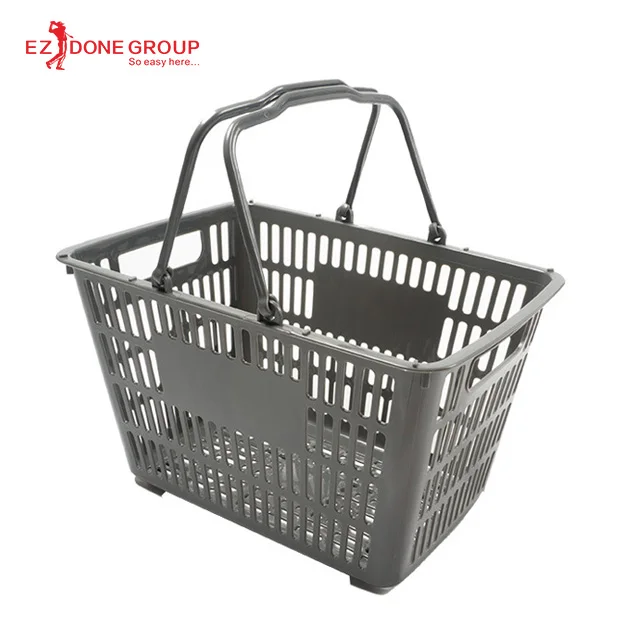 
Hot sale Grey folding New PP plastic Small 18L fruit vegetable storage Supermarket Store two handles carry shopping basket 