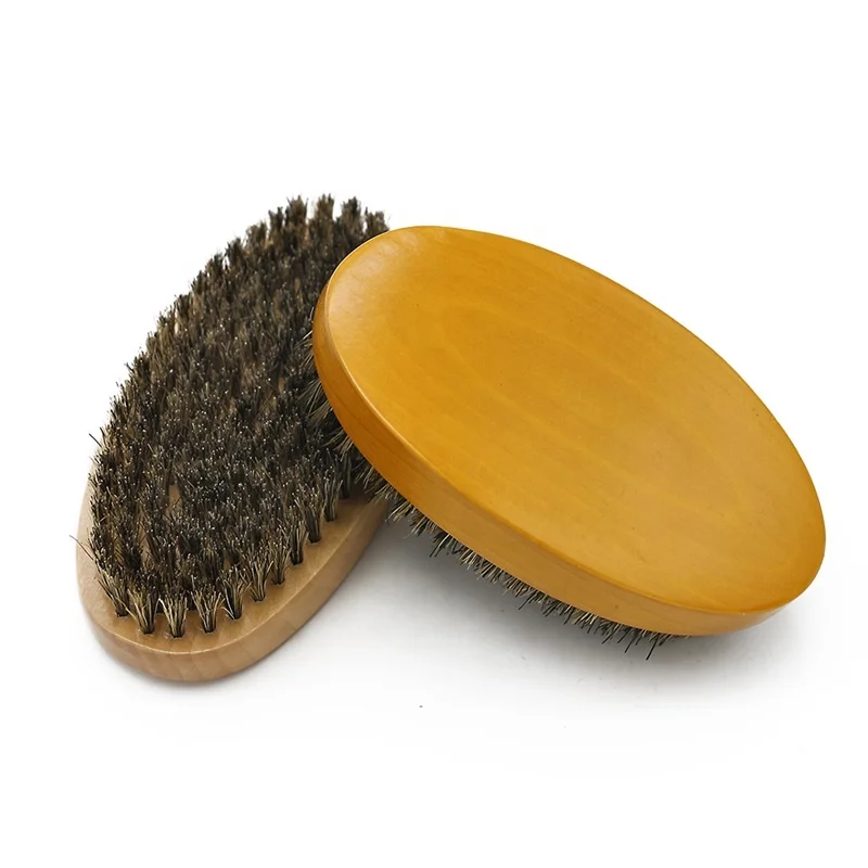100% Wild Boar Hair Bristle Hair Brush Custom Beard Brush Wholesale Curved Wood Wave Brushes For Men Shaving Grooming