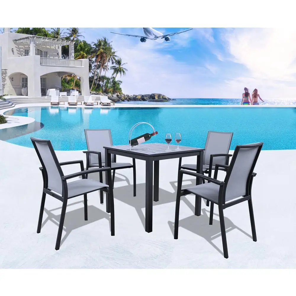 5 Pieces Full Aluminum Table Sling Seat Back Chair Outdoor Patio Dining Set for Garden