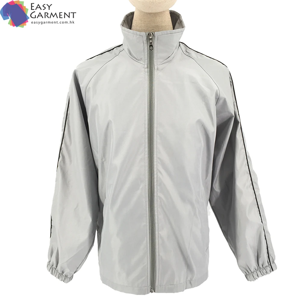 Logo Printed Plus Size silk screen printed nylon sliver zipper detachable caps windbreaker with hood