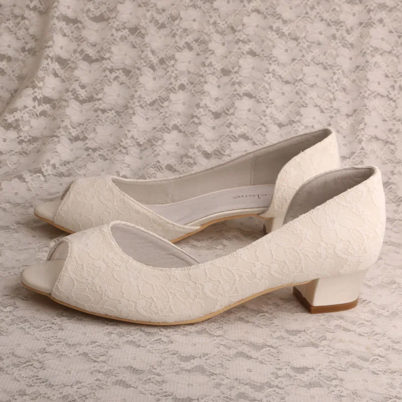 Wedding Peep Toe Shoe Low Heel