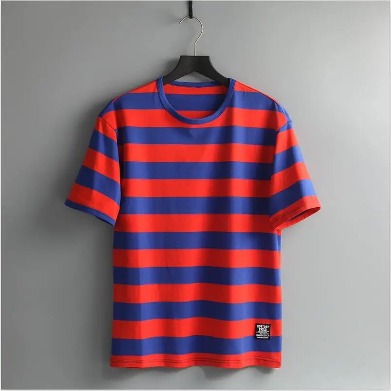 
wholesale Two Tone Stripe horizontal stripes tee Rounded neck Oversized T Shirt for men 