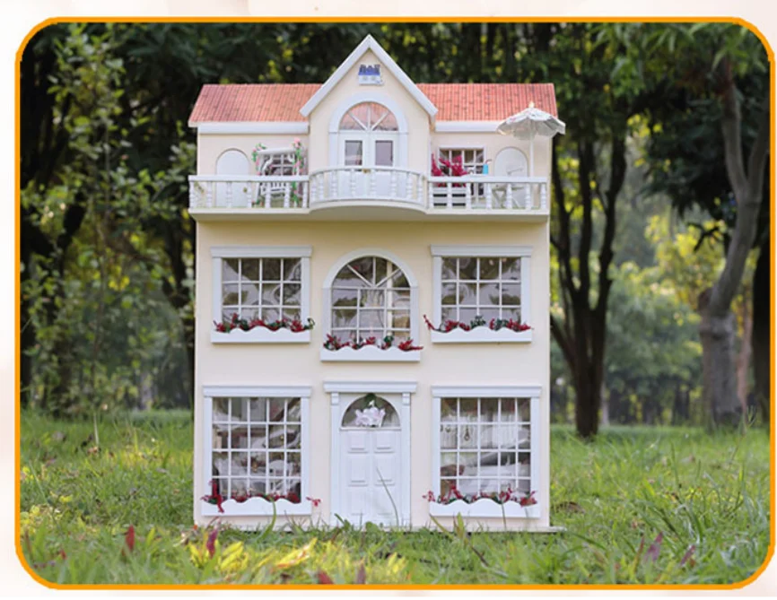 wooden doll house with lights for kids toy