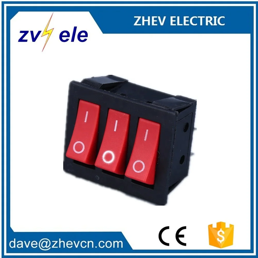 3 Gang 16A Hot Pot 6 Pin Button Switch For Electric Oven Cooler Red Rocker