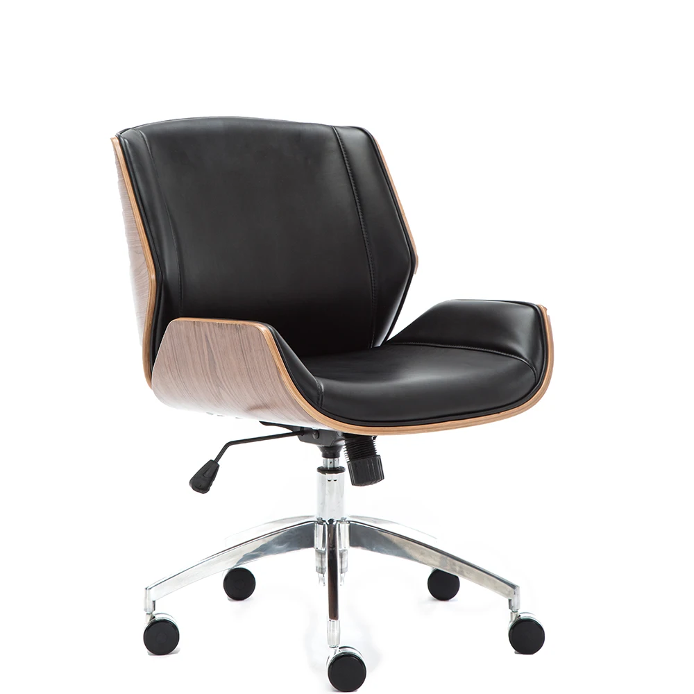 PC ergonomic Walnut bent wood low back aluminum base staff office chairs or conference chairs