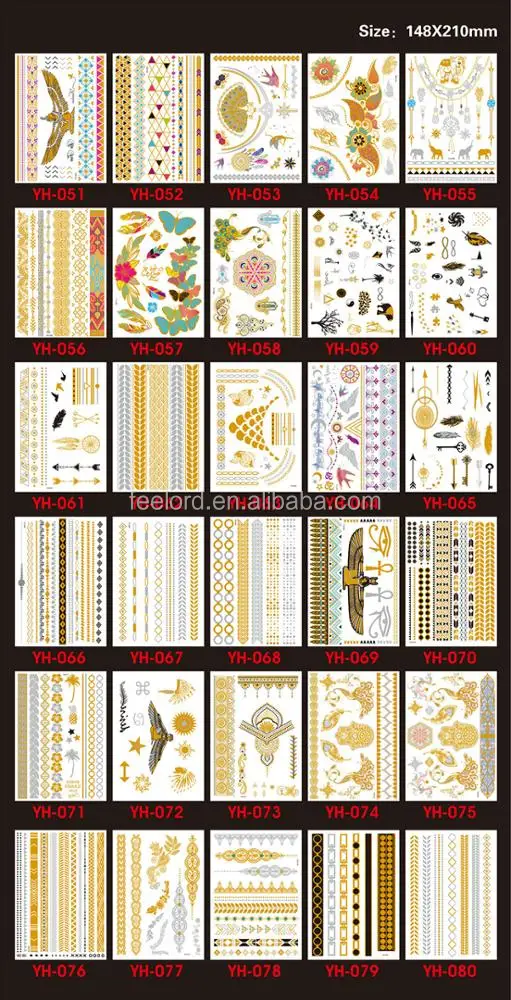 high quality non-toxic waterproof body metallic gold temporary tattoo 120 designs part 5 water transfer metallic tattoo sticker