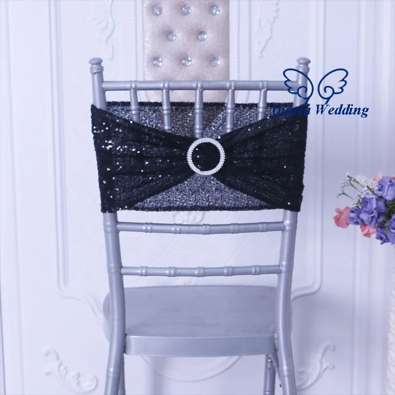 SH022B Gorgeous popular ready to ship cheap price wholesale regular gold sequin chair band with buckle