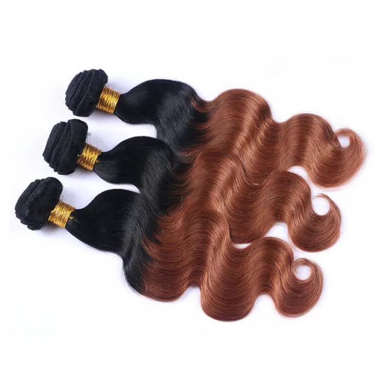 
Two Tone Body Wave Dark Brown Human Hair Weave Bundles Wholesale Colored Brazilian Ombre Remy Human Hair Extension 