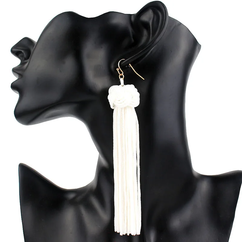 Boho wholesale long silk tassel earrings fashion custom statement tassel earrings